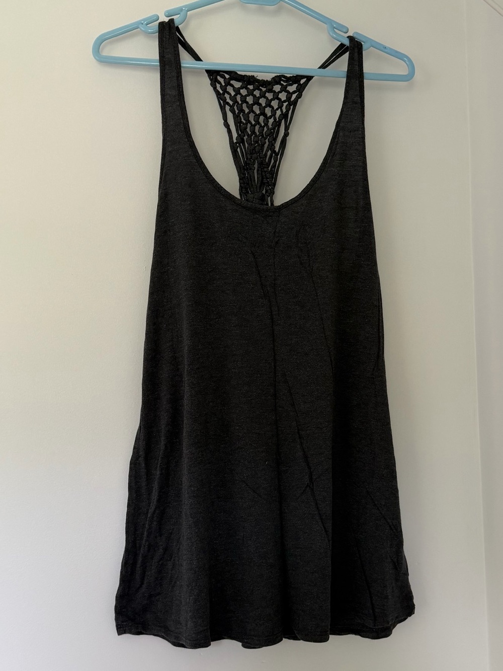 Women's Grey Black Crochet-Racerback Summer Tank Top